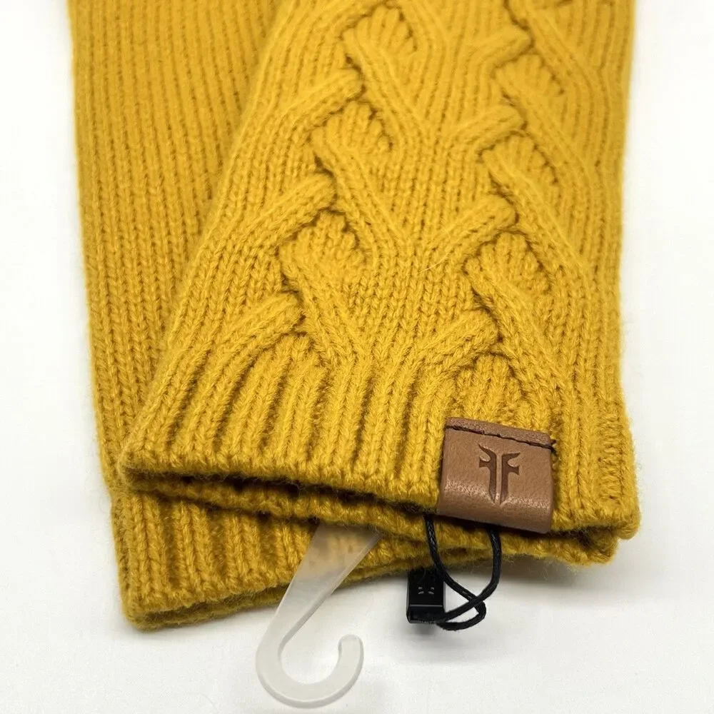 NWT Frye Womens Gloves Cable-Knit Fingerless Arm/Wrist Warmer Mustard Yellow OS